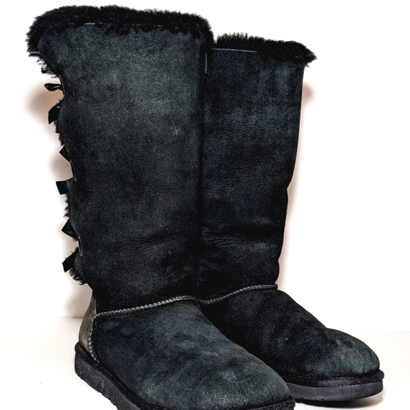 UGG Bailey Bow Tall II Boot Black Suede Size 10 - Picture 7 of 11